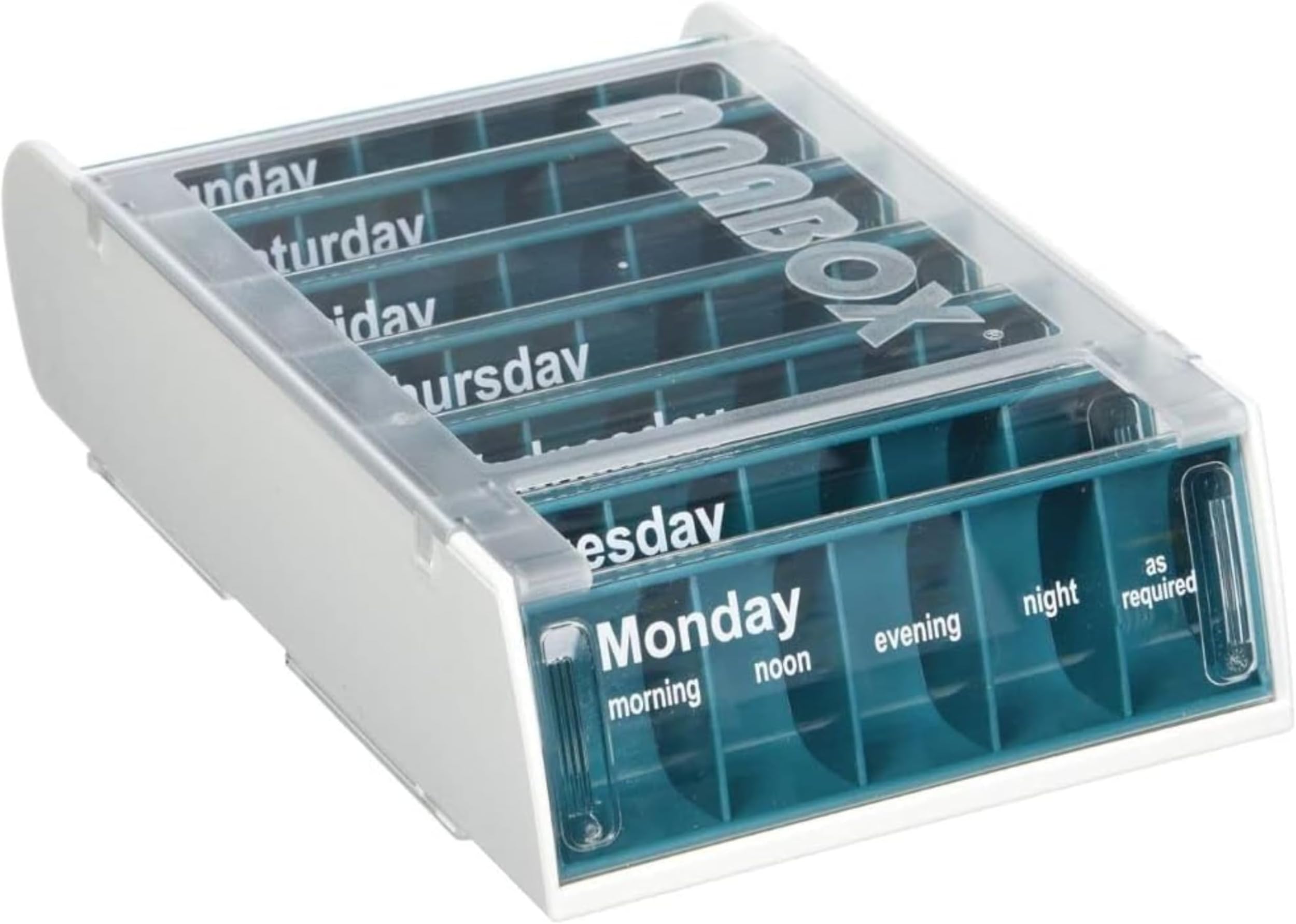 Patterson Medical Weekly Pill Organiser – 7 Day Box with 5 Daily Compartments – Detachable, Portable Tablet Pots for Medication, Vitamins and Supplements with Sliding Lids