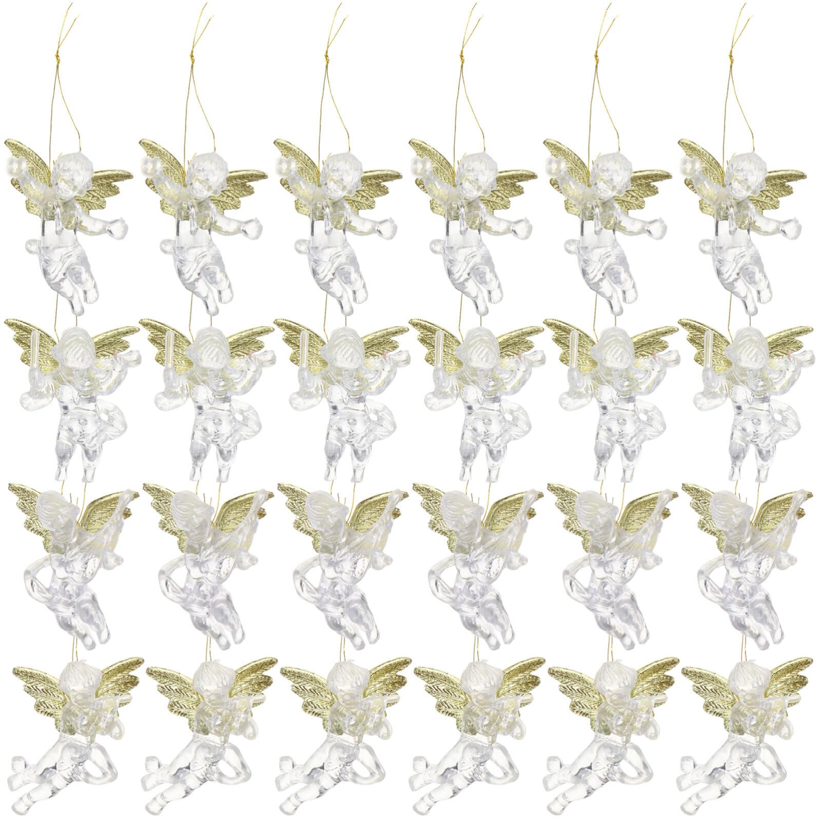 IMIKEYA 24 Uds. Adornos De Ángel De Navidad Transparentes Ángel De Cristal De 6Cm con Alas Doradas Colgantes para Colgar En El Árbol De Navidad Decoraciones Navideñas