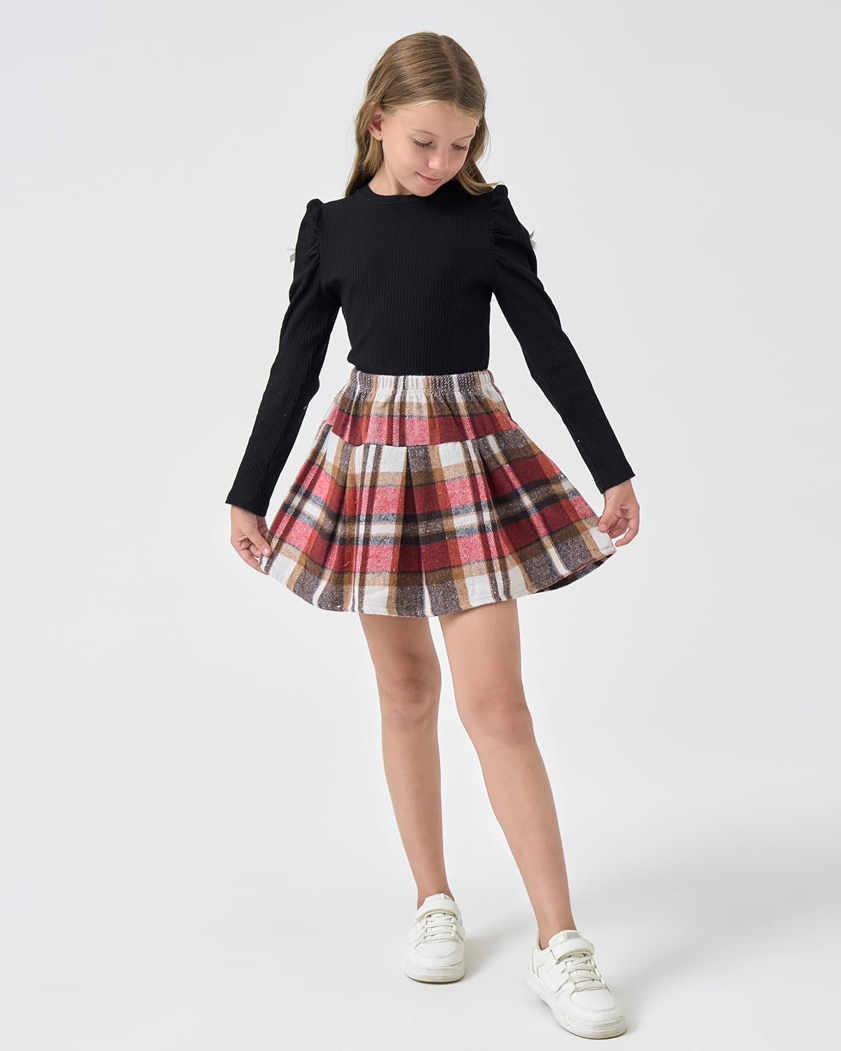 Girls Clothes Kids Fall Winter Outfits Puff Sleeve Top Girls Plaid Skirt Sets Casual Tween Girl Dresses Size 5-12Y - Image 3