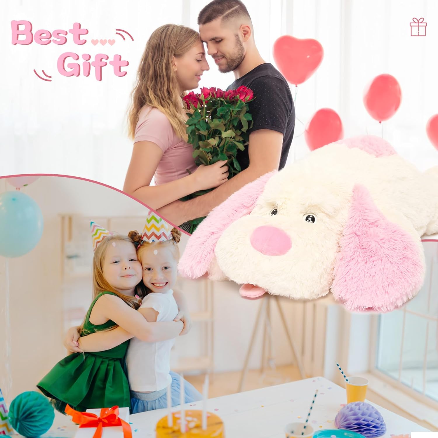 MorisMos Giant Dog Stuffed Animals, 51inch Large Stuffed Dog Plush Soft Big Pillow Gifts for Kids,Girls, Boys, Pink - Image 6