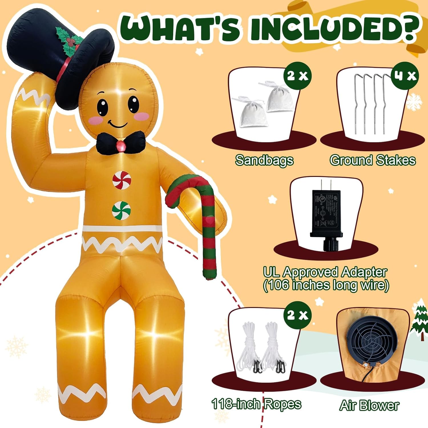 AerWo 10 FT Christmas Inflatable Outdoor Decoration, Sitting Gingerbread Inflatable Christmas Blow up Yard Decorations with LED Lights, Gingerbread Christmas Decoration Outdoor for Roof Yard - Image 3