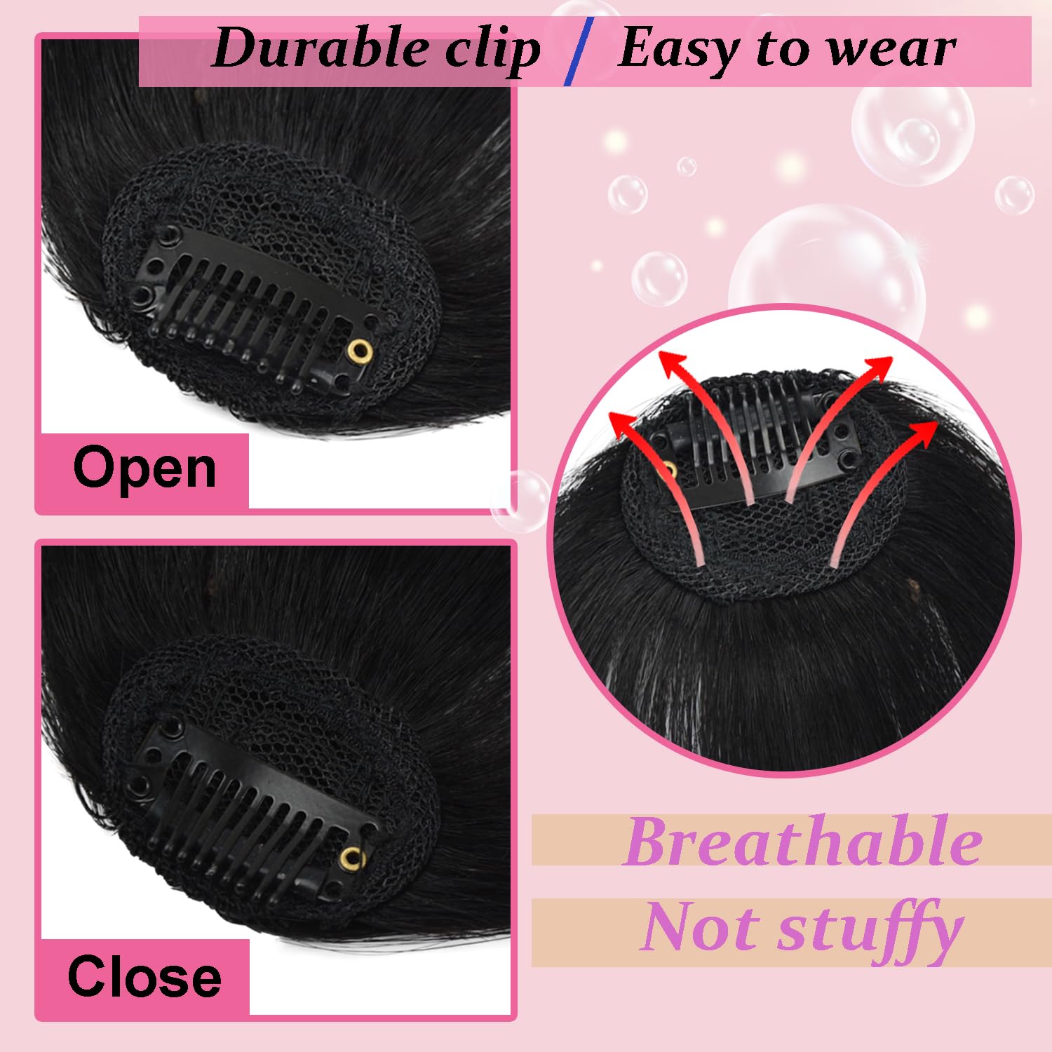 Clip in Bangs 100% Human Hair with Temples Hairpieces Air Hair Bangs Clip in Hair Extensions for Party and Daily Wear(Natural Black) - Image 2