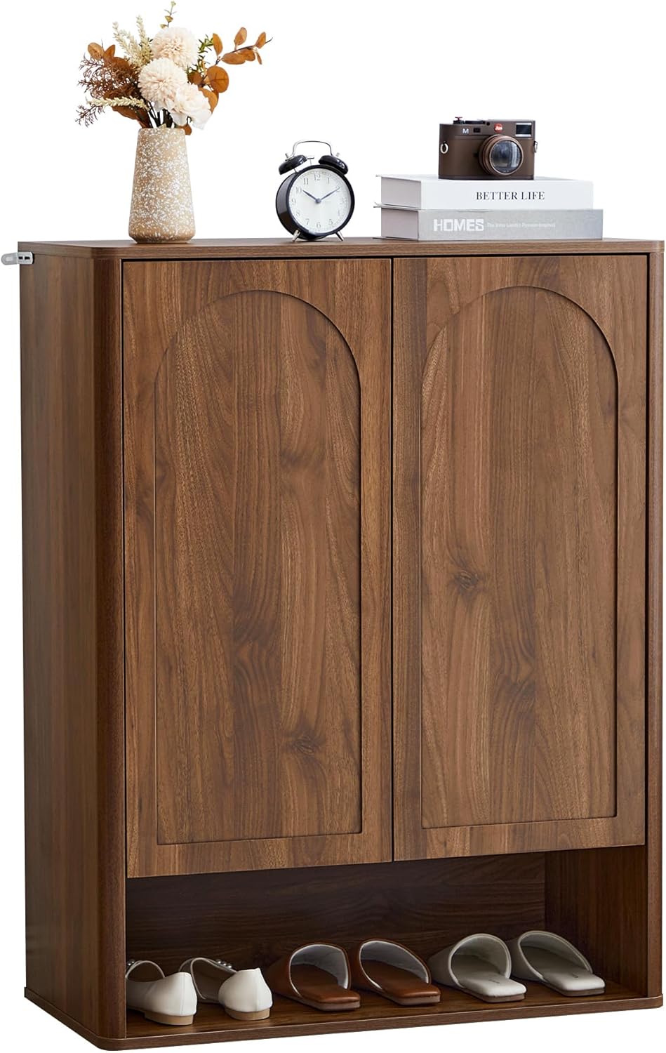 40.94'' Tall and Large Shoe Storage Cabinet with Doors and Adjustable Shelves, 5-Tier Modern Shoe Rack Cabinet Storage for Entryway, Entrance, Hallway, Living Room - Walnut