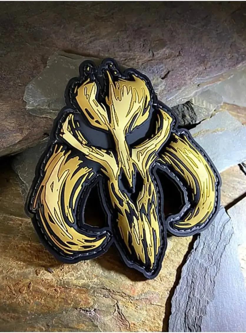 Patchlab Mythosaur Bones 1 3D PVC Rubber Morale Patch, Hook & Loop Attachment for Backpacks, Jackets, Gears | for Collectors & Paleontology Enthusiasts, Ancient Skull in Yellow & Black, 4"