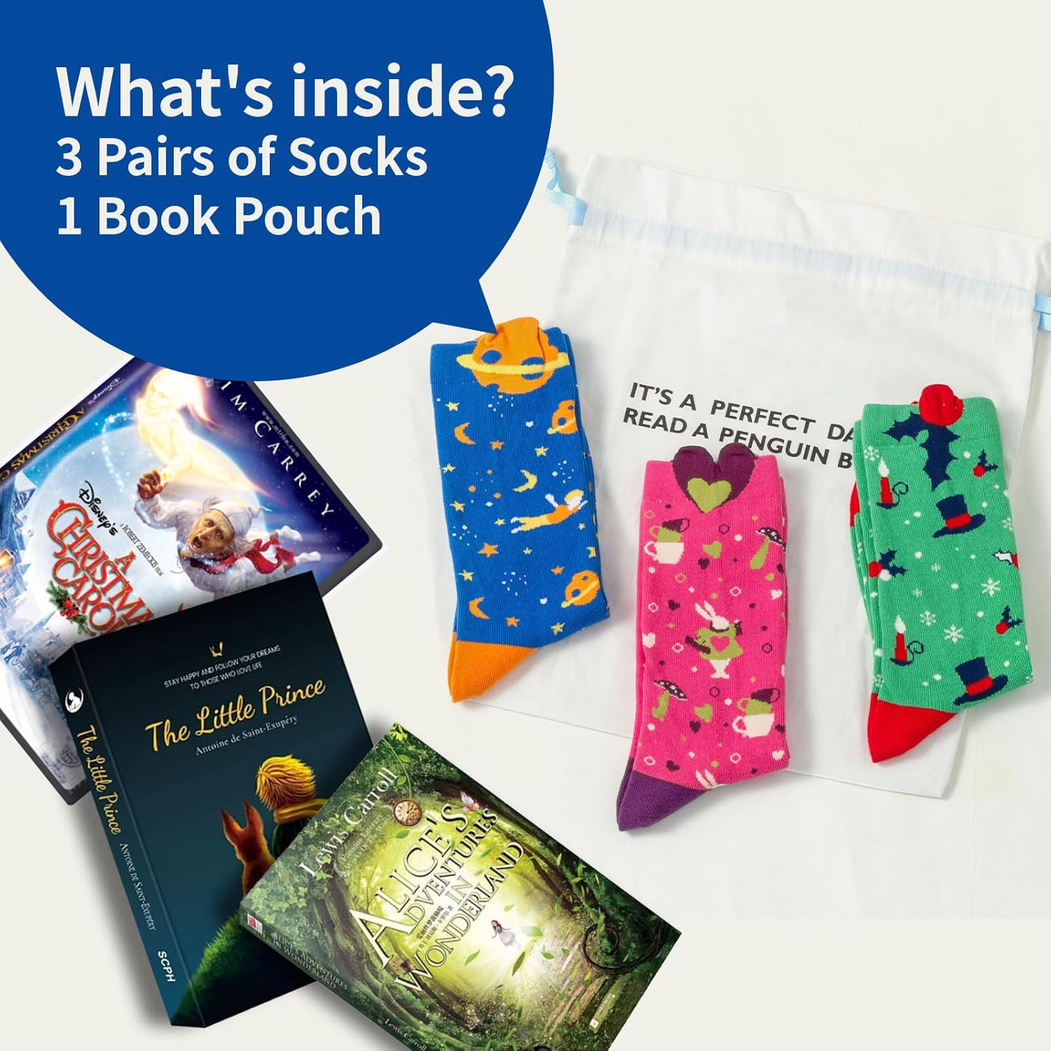 3 Pairs Cute Patterned Socks Warm Crew Socks, Literary Novelty Crew Socks with Gift Bag - Image 7