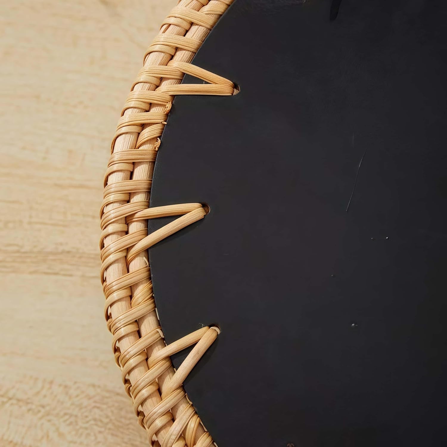 ハンドル付き円形ラタントレイ2個パック、貝殻インラッター直径11インチ、コーヒー、ティーテーブル、パン、スナック、フルーツディスプレ