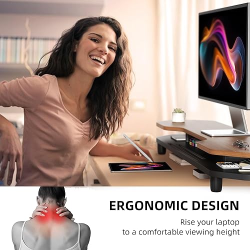 Miniatura 6 de Soporte elevador para monitor doble, soporte de monitor grande de 39.4 pulgadas con estante de almacenamiento, organizador de escritorio de 2