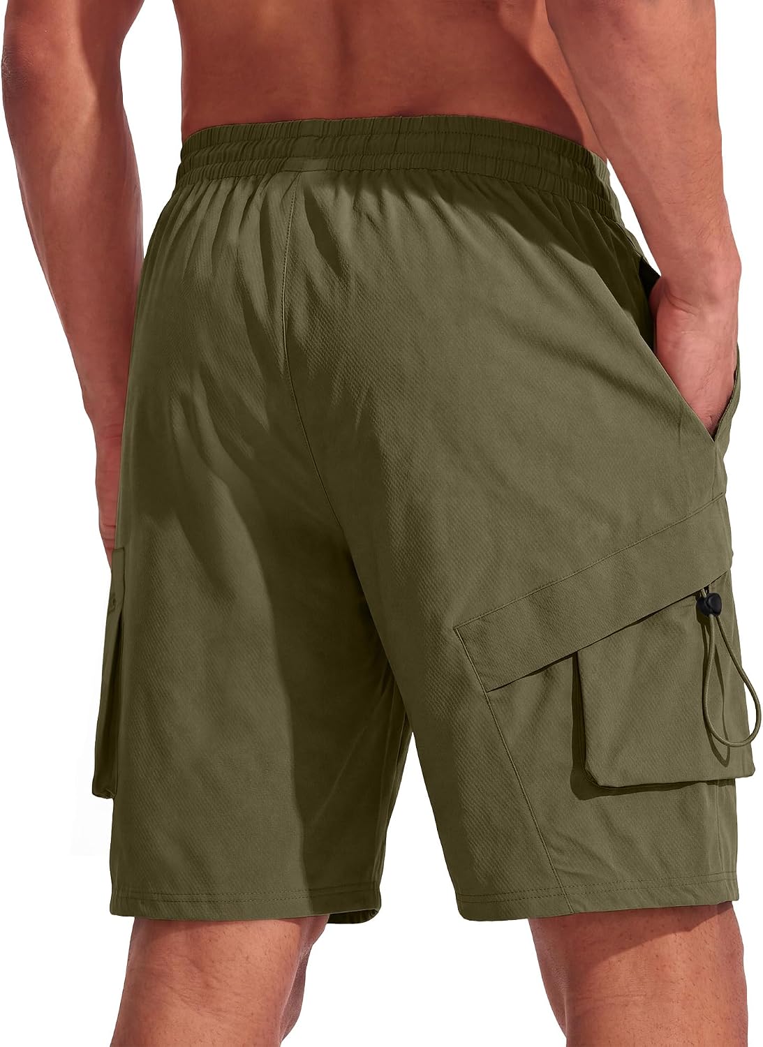 Mens Hiking Cargo Shorts Quick-Dry 11'' Drawstring Wlastic Waist 4 Multi-Pockets Pants Fishing Travel Casual