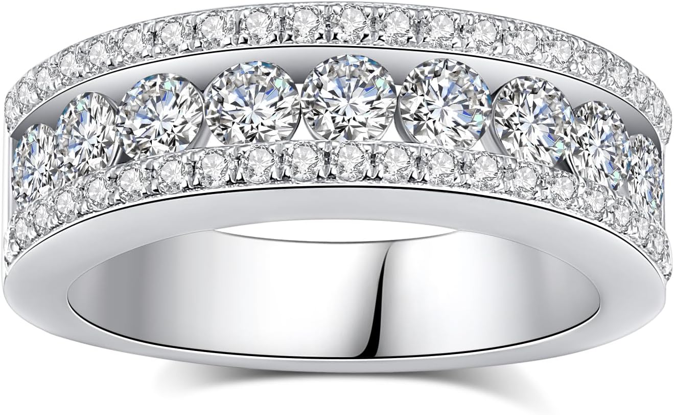 Moissanite Wedding Band for Women D Color VVS1 Moissanite Eternity Rings 18K White Gold Plated S925 Sterling Silver Promise Engagement Rings for Women Wife Men Moissanite Wedding Band for Women D Color VVS1 Moissanite Eternity Rings 18K White Gold Plated S925 Sterling Silver Promise Engagement Rings for Women Wife Men