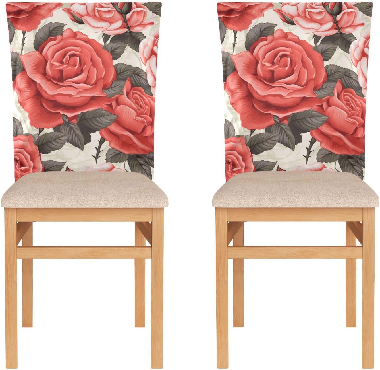 ALAZA Pink Red Roses Leaves Chair Back Cover Set of 6, Washable Reusable Removable Chair Slipcovers Decorative Chair Cover for Home Kitchen Wedding Party