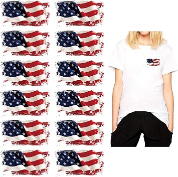 USA Flag Iron on Patches Heat Transfers Apppliques American Stickers Decals 12Pcs Patriotic Uniform Vest Jacket T-Shirt Backpack Hat Clothing DIY Decorations Appliques USA Flag