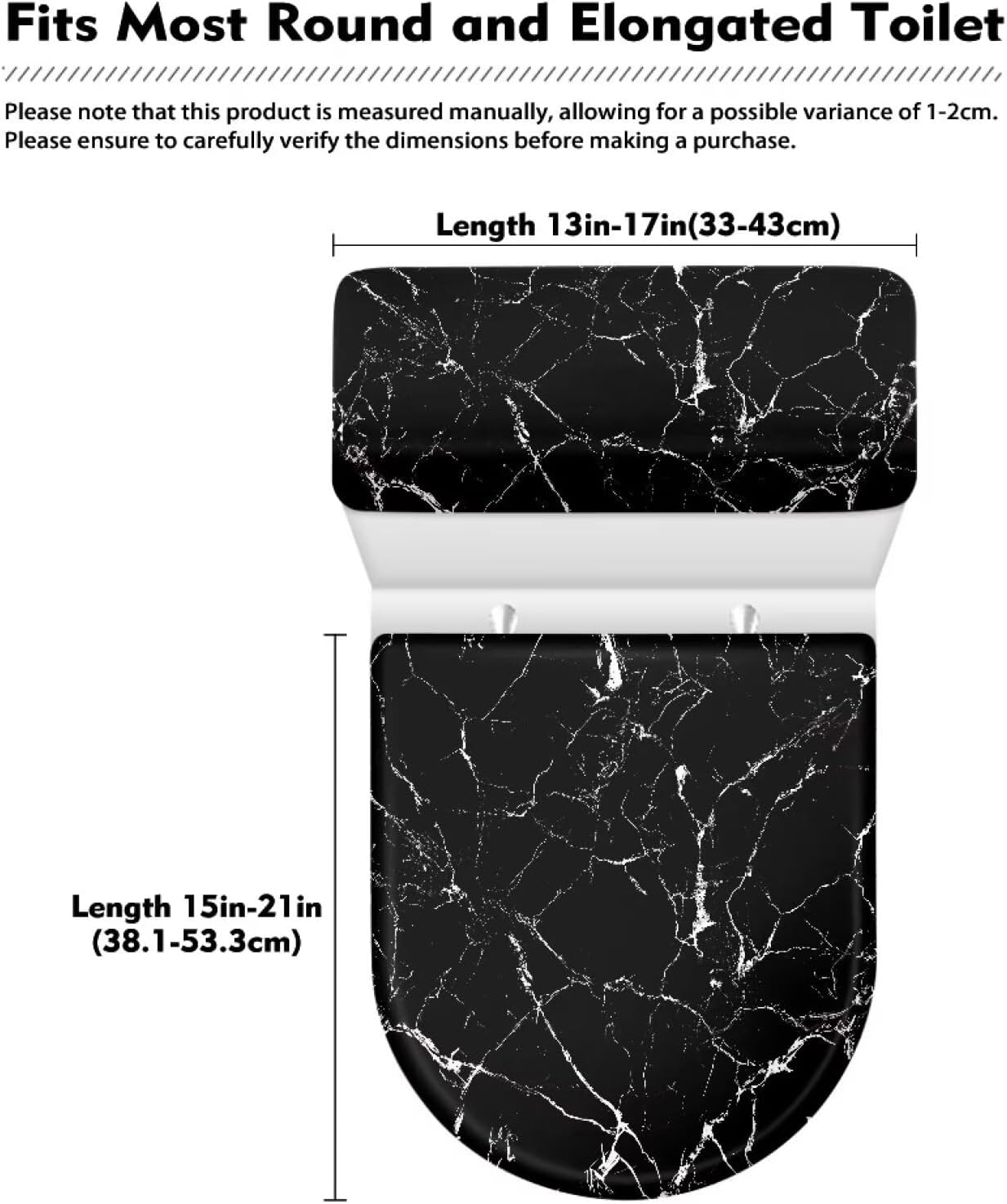 Black Marble Toilet Lid Tank Cover Set - Stylish Bathroom Decoration, Durable Dust Cover, Round Elongated Washable Toilet Seat Cover - Set of 2 image 5