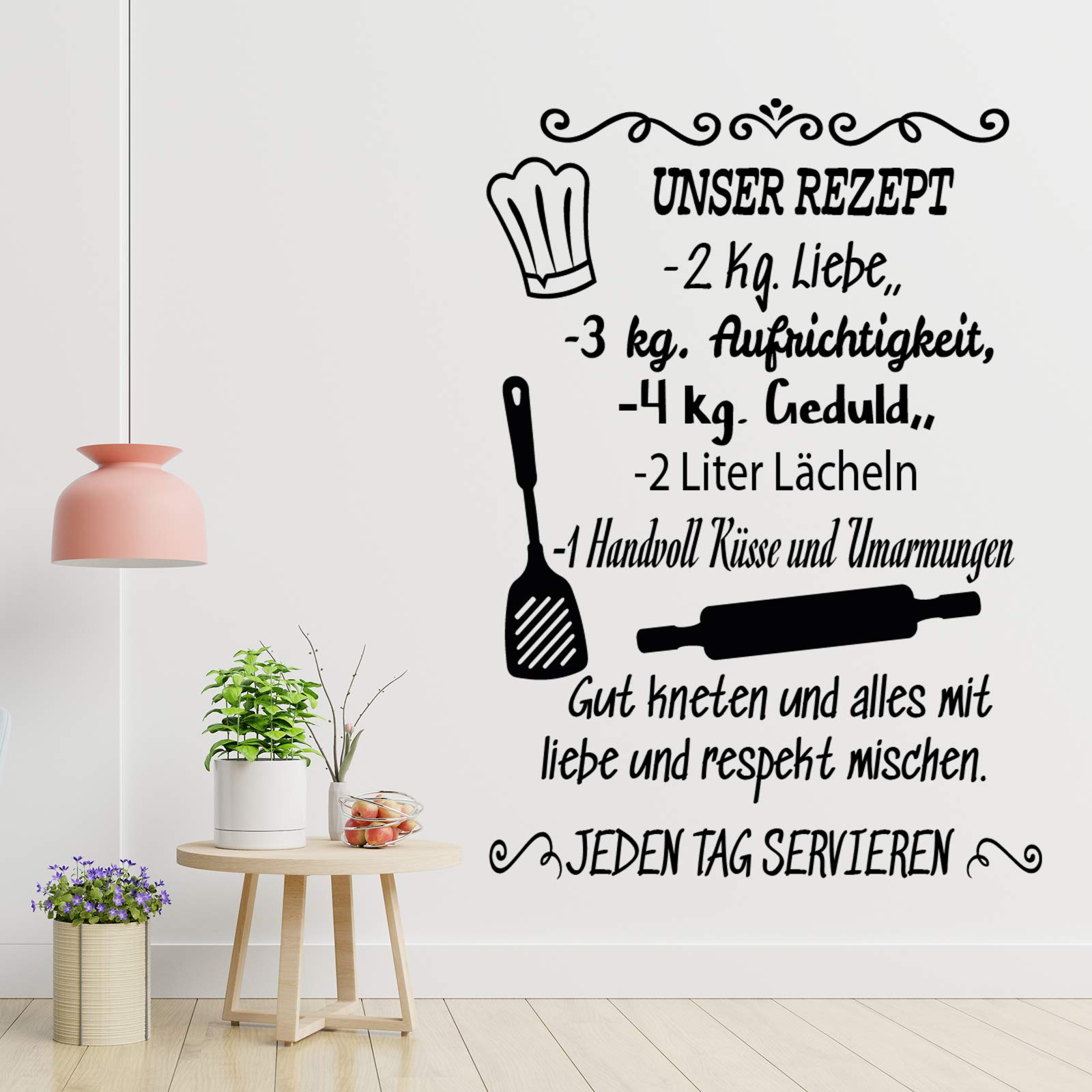 Vinilo de pared decorativo en Alemán. Wandtattoo Spruch "UNSER REZEPT.." Pegatinas de pared de frases celebres.wandtattoo deutsch Docliick DC-048-AL