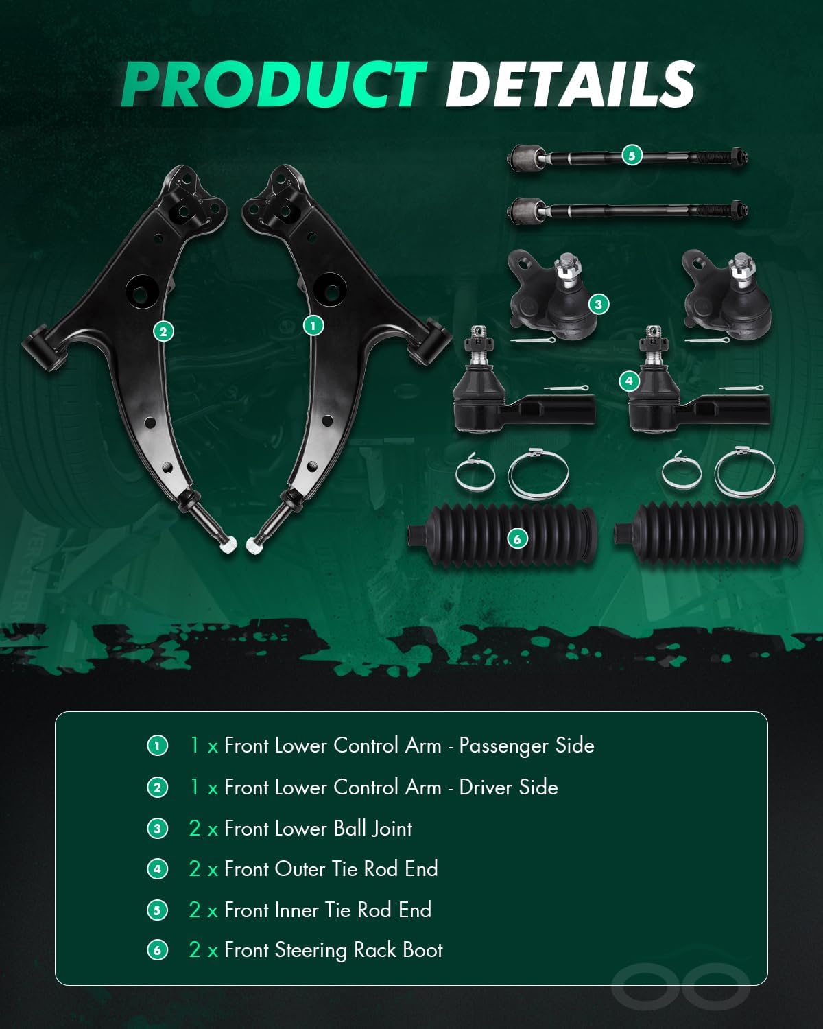 SCITOO 10pcs Front Suspension Kit Lower Control Arm Ball Joint fit 1993-1995 for Toyota Corolla with Outer Inner Tie Rod End Steering Boot