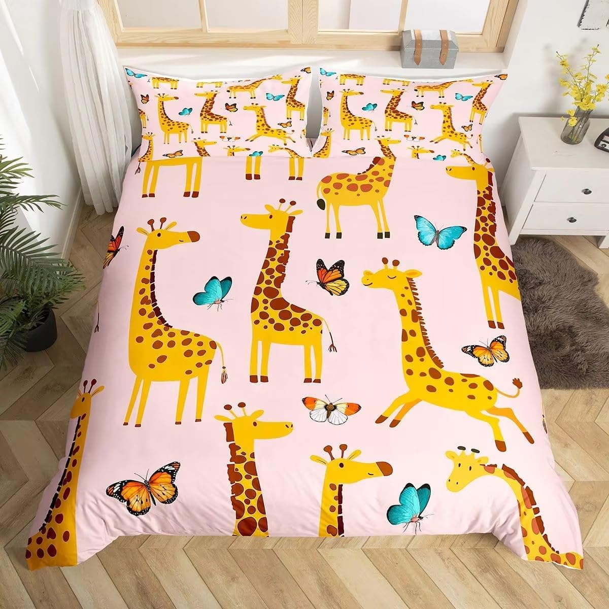 Parure de lit 1 personne respirante et confortable avec housse de couette girafe 90x190