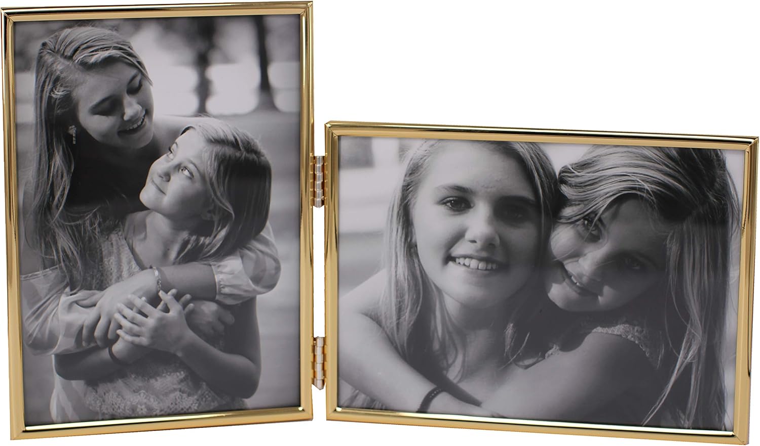 Vertical Horizontal Combo- Double 5 by 7 Inch Metal Folding Picture Frames-(1 Landscape and 1 Portrait Style) (modern gold)