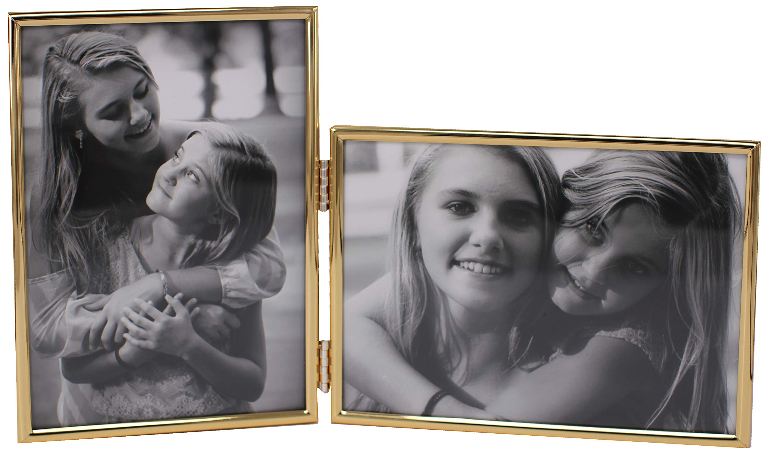 LEADEXVertical Horizontal Combo- Double 5 by 7 Inch Rose Gold Plated Metal Folding Picture Frames-(1 Landscape and 1 Portrait Style) Gold