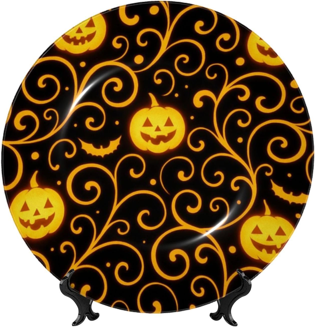 Halloween Pumpkin 10 Inch Decorative Plate With Stand, Elegant Display Wall Plate For Home Decor