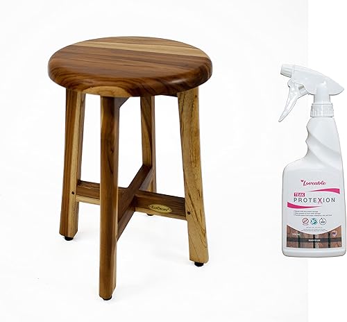 EcoDecors Shoji - Taburete redondo de madera de teca impermeable de 12 pulgadas, asiento para almacenamiento interior de ducha, proporciona