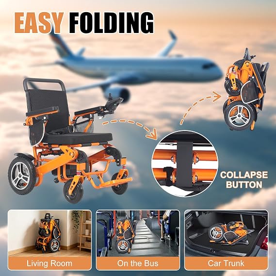 All Terrain Electric Wheelchair,Lightweight Electric Wheelchairs for Adults Seniors,Compact Foldable Travel Power Wheelchairs,Durable Airline Approved Motorized Wheelchair for Home/Outting/Travel