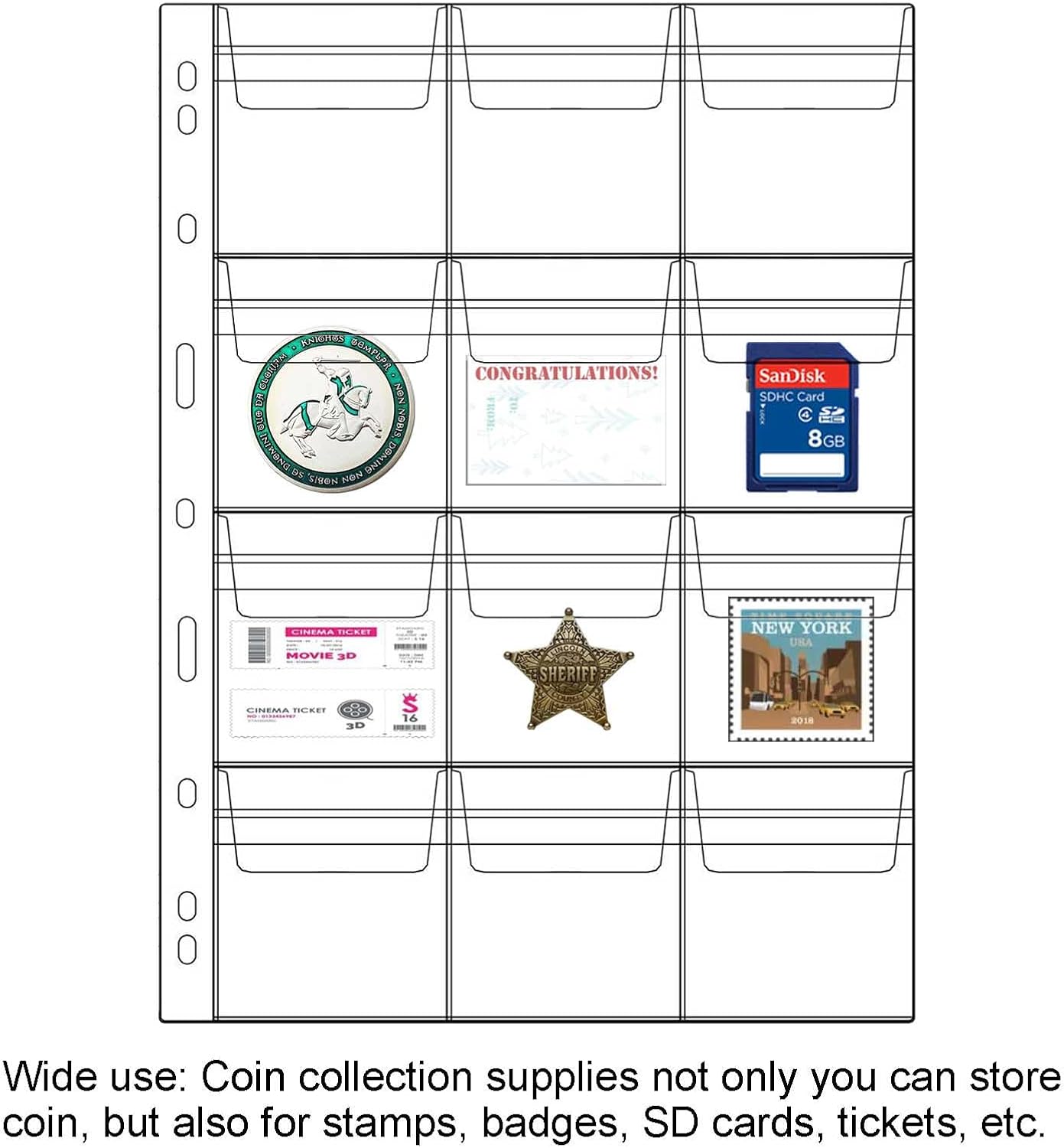 10 Sheets Coin Pages for Collectors, Standard 9-Hole Coin Collection Pages fit Most Binder, Coin Collecting Supplies (10 Sheets - 12 Pocket)