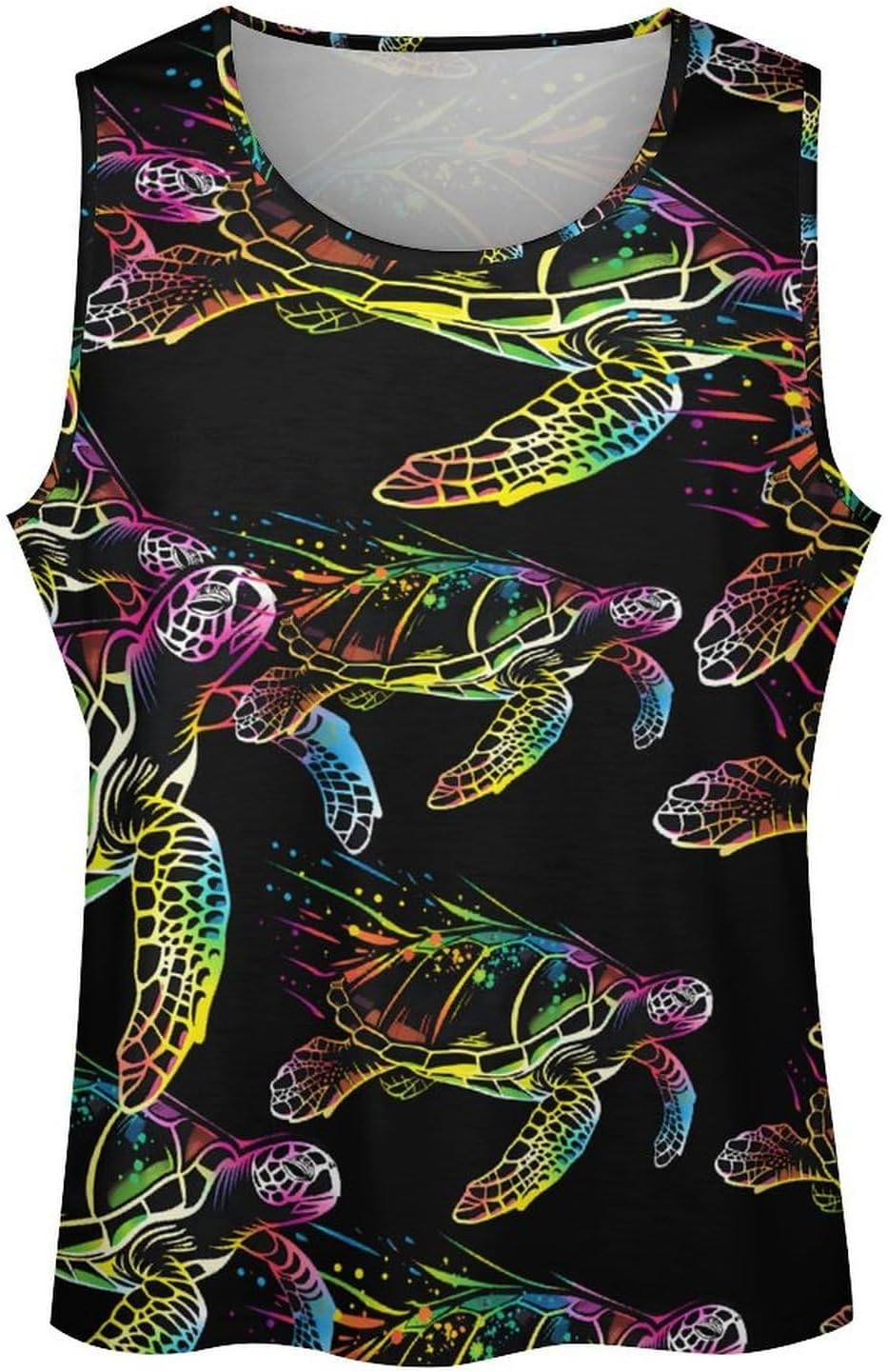 Rainbow Sea Turtle Neon Mens Tank Tops Sleeveless Muscle Shirts Beach Casual Gym Shirt Vest Tee Tops