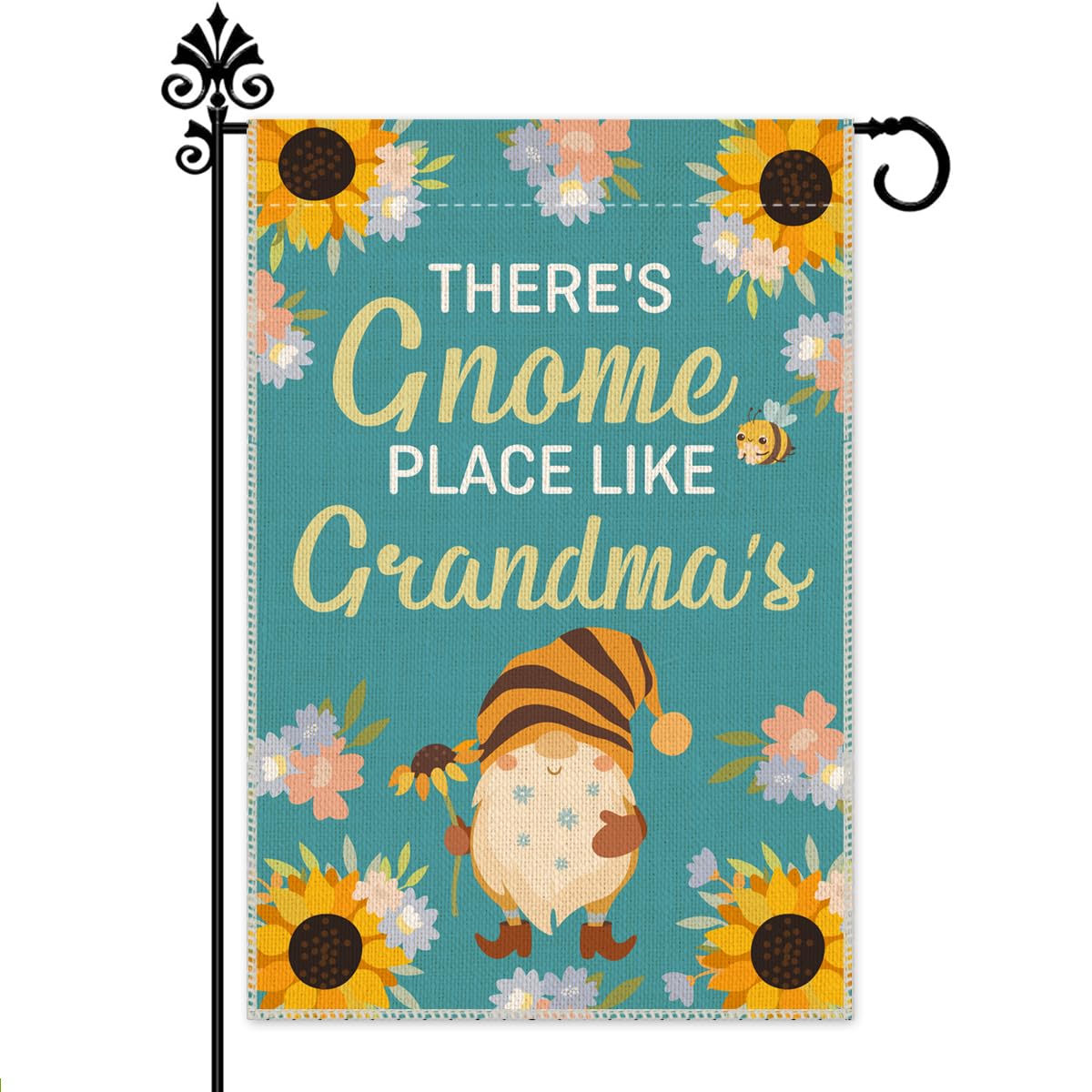 Drapeau de jardin de Pâques et fête des grands-parents, motif nain de tournesol double face