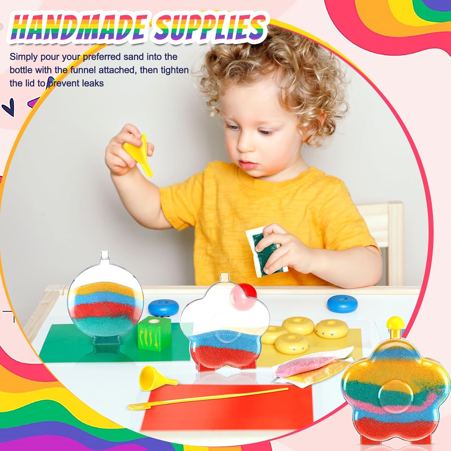 Wettarn 24 Sets Create Your Own Sand Art and Crafts DIY Kits Glitter Sand Art Glow in The Dark Include Colored Sand, Sand Bottles with Funnels and Sticks for Activities Supplies