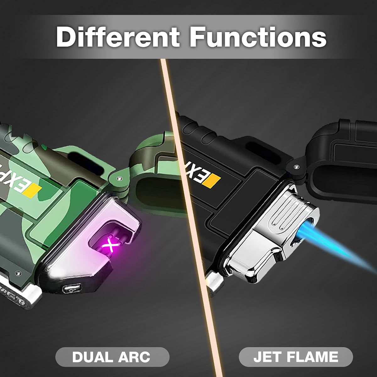 2 Pack Waterproof Lighter Outdoor Windproof Torch Lighters Dual Arc Butane Electric Lighters USB Rechargeable Lighters Flameless Plasma Lighter Camping Hiking Adventure Survival Tactical Gear Camouflage+black image 1