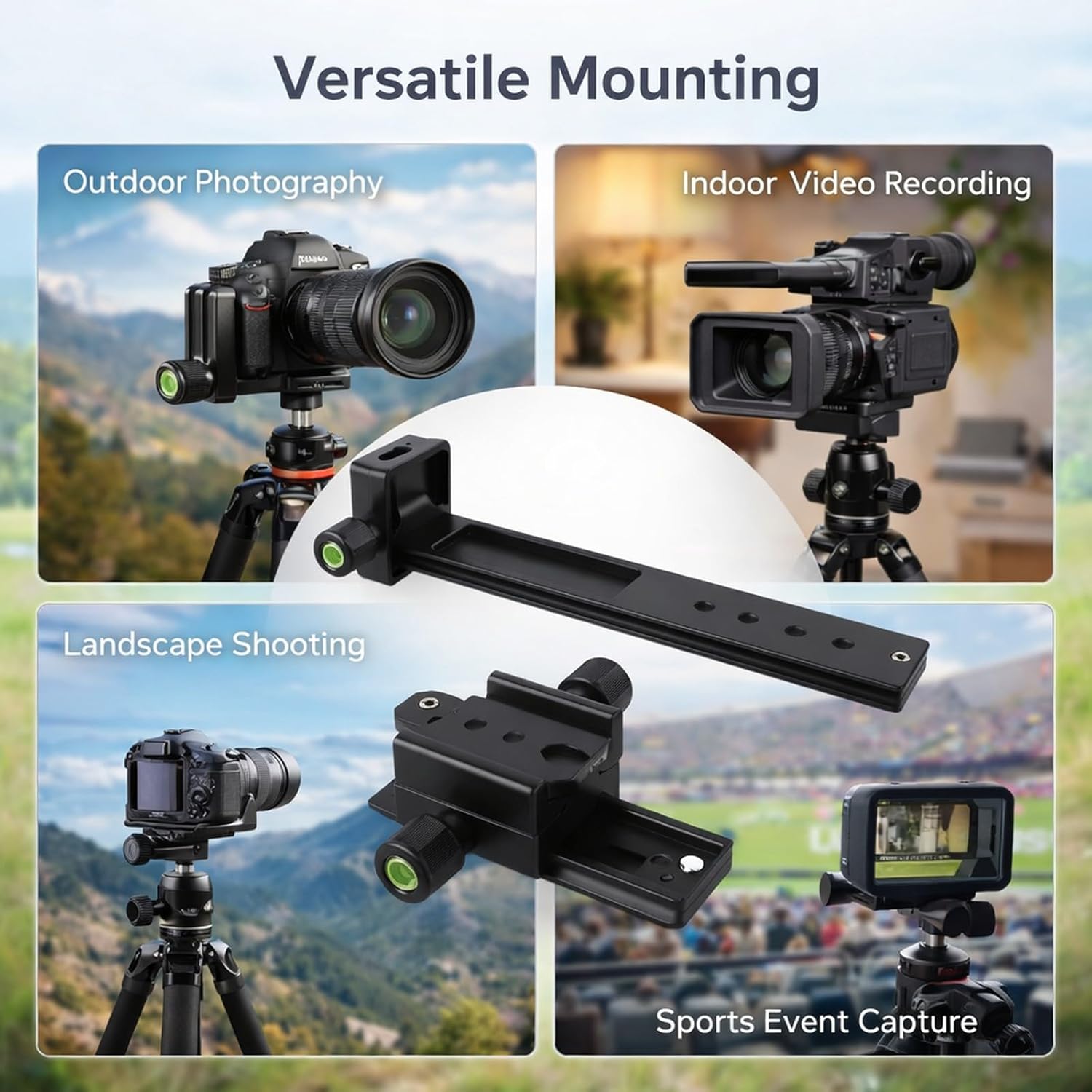 20cm Telephoto Lens Support Bracket with Plate and Level, 1/4'' 3/8'' Standard Screws - Universal Mounting Plate DSLR Tripod Mount, Stable Camera Support
