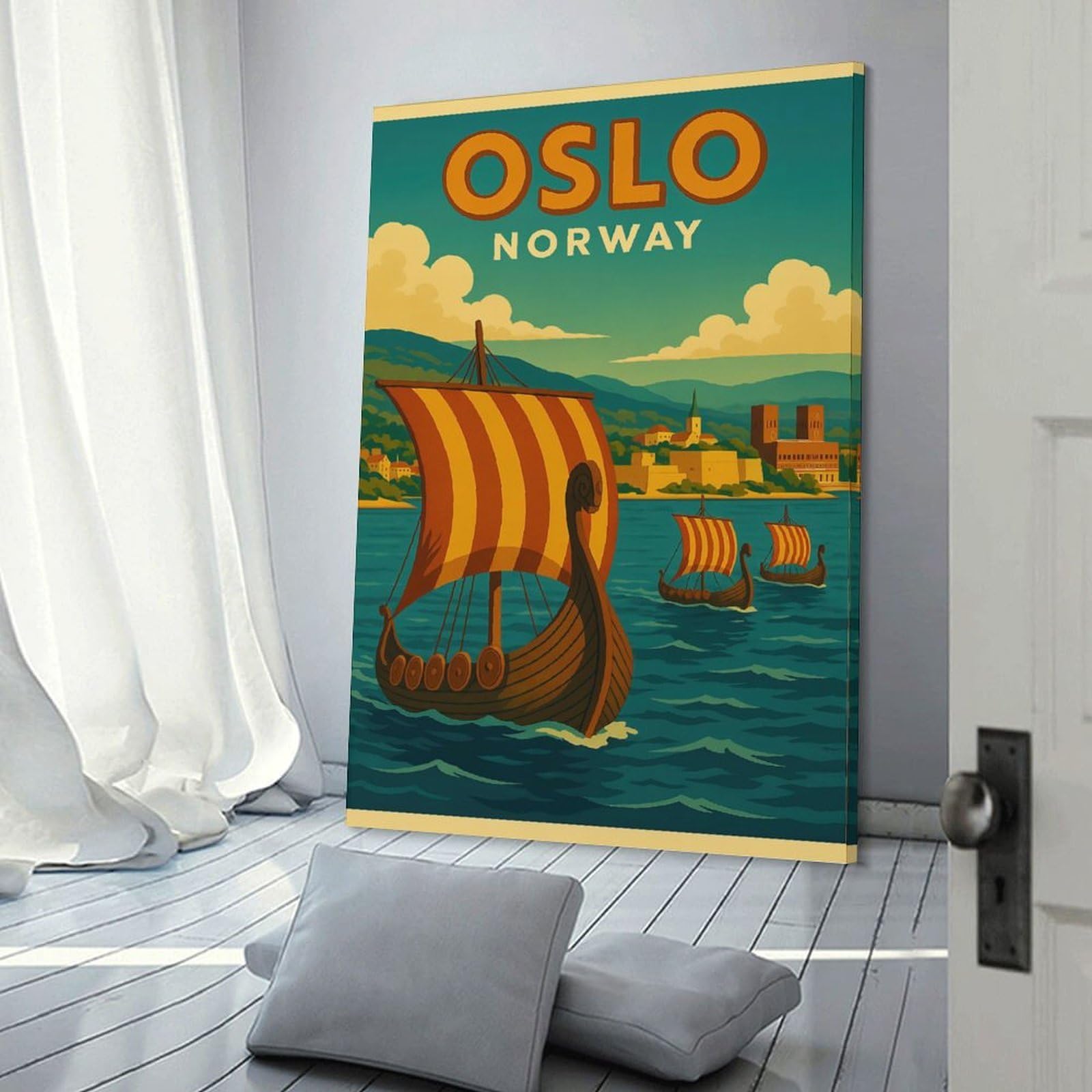 Junmoney Oslo Norway Vintage Travel Home Decor Wall Art 24x36inch(60x90cm), for Lounge, Bedroom Or Personal Spaces, Gift Idea for Housewarming And Birthdays