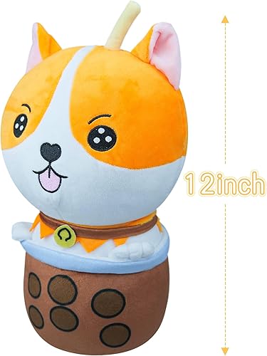 Miniatura 4 de Almohada de felpa Corgi Boba de 12 pulgadas, regalo para el día de San Valentín, animal de peluche suave para abrazar, juguete de peluche de anime