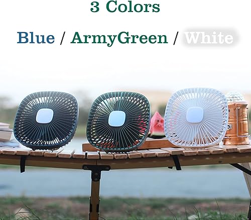 Miniatura 5 de Ventilador de campamento al aire libre con gancho para colgar, funciona con pilas, flujo de aire súper fuerte de 8 pulgadas, con luz LED, soporte de