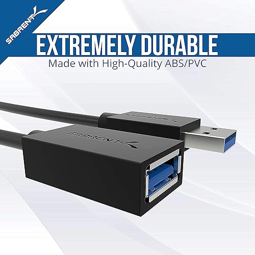 Miniatura 5 de SABRENT Cable de extensión USB 3.0 22AWG - Macho A a A-hembra negro 10 pies (CB-3010)