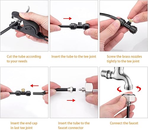 Miniatura 4 de Sistema de refrigeración por nebulización de 98.4 pies (98.4 ft) + 50 boquillas de niebla de latón + 50 conectores en T + 1 adaptador de grifo (3/4