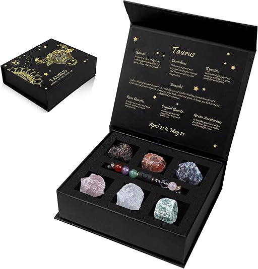 GolbalJew 12 Zodiac Signs Crystals and Healing Stones Gifts for Women Natural Crystal Jewelry Healing Crystal Zodiac Sign Stones with Crystal Bracelet The Astrology Birthstone with Horoscope Box Set