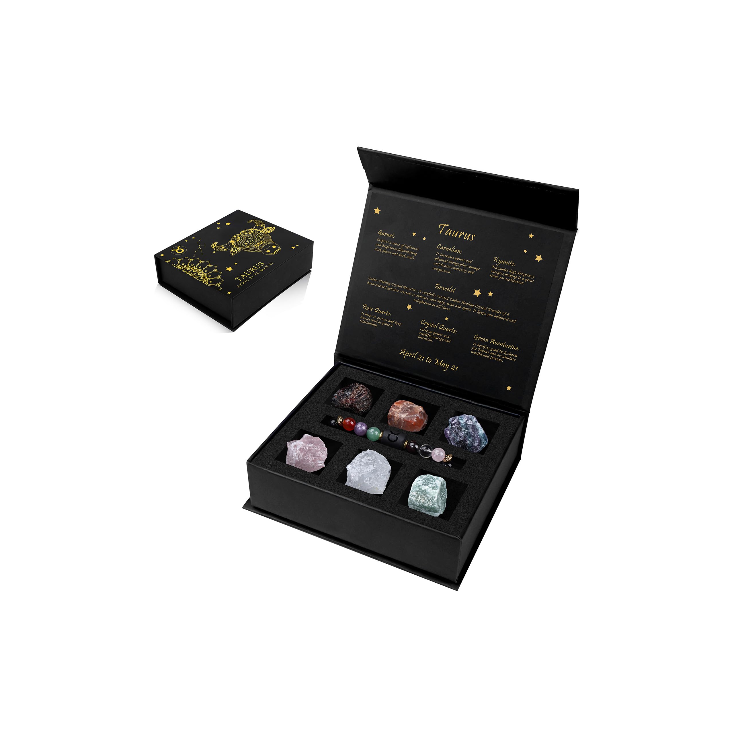 GolbalJew 12 Zodiac Signs Crystals and Healing Stones Gifts for Women Natural Crystal Jewelry Healing Crystal Zodiac Sign Stones with Crystal Bracelet The Astrology Birthstone with Horoscope Box Set