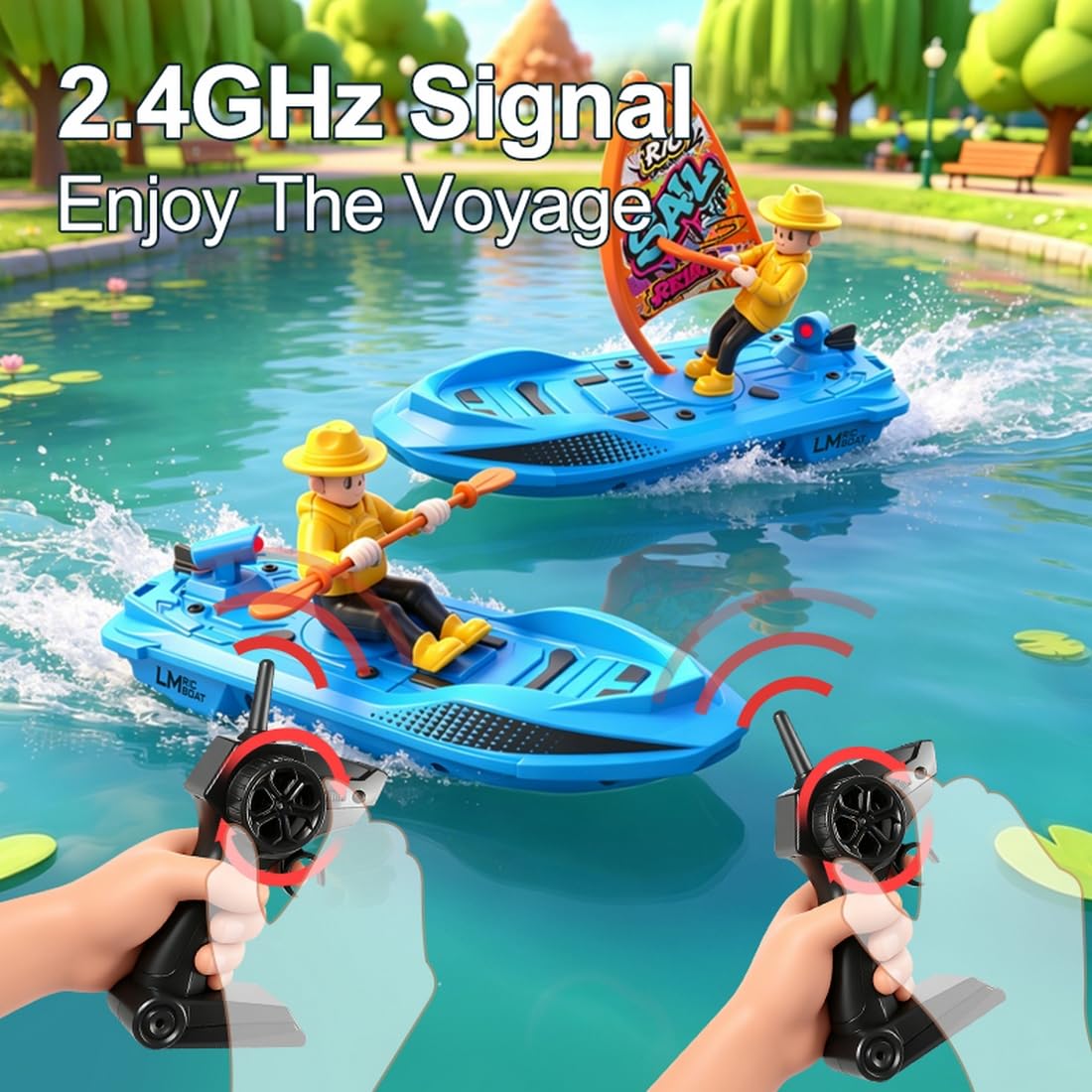 Barco de surf RC de 2,4 GHz con diseño de vela, 2 baterías, alcance de 50 m