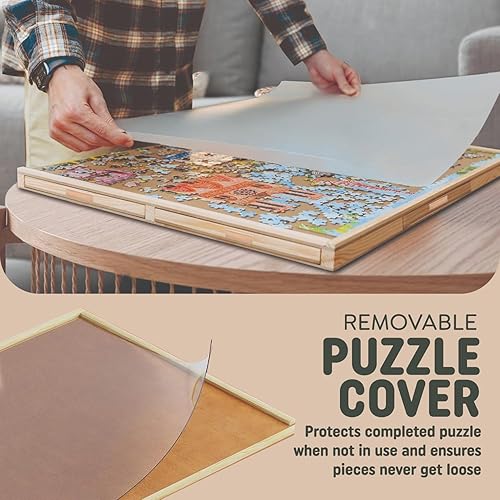 Miniatura 4 de 1500 Piece Wooden Jigsaw Puzzle Board - 6 Drawers, Preassembled Rotating Puzzle Table | 35” X 28” Jigsaw Puzzle Board | Puzzle Cover Included -