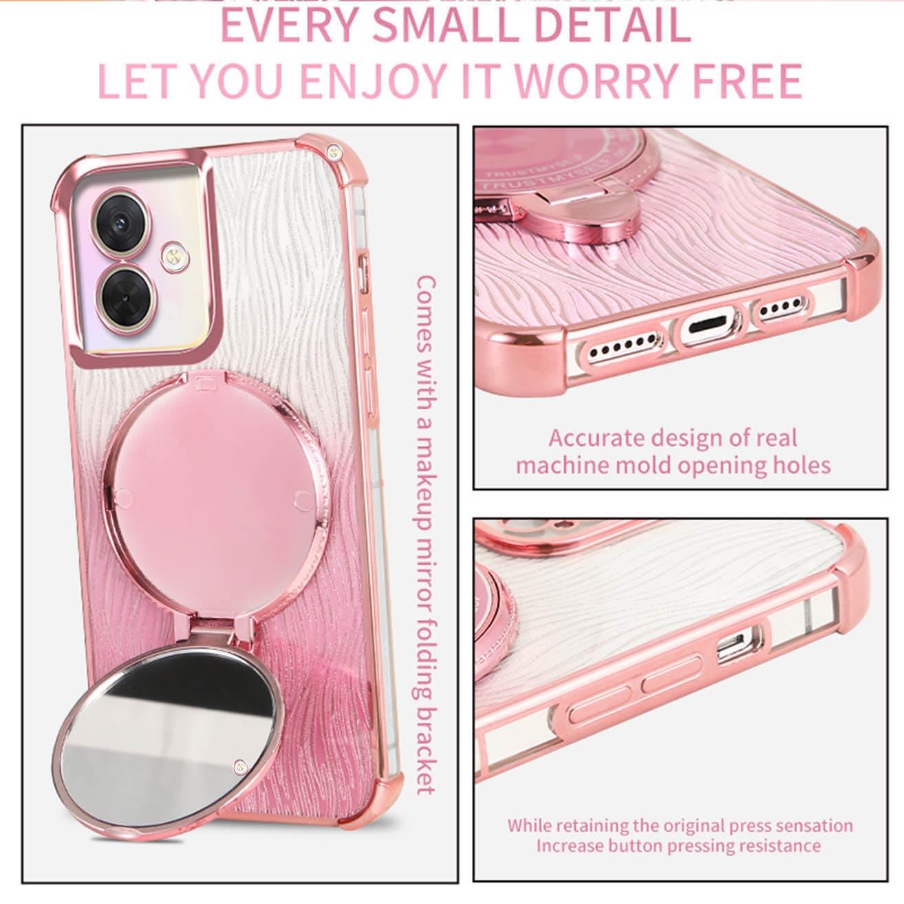 UPLAI Cover Glitter per OPPO A40 4G / OPPO A40M, Ultra Sottile Antiurto Custodia Brillare con Bordo Elettrolitico, Trasparente TPU Silicone Elegante Ragazze Caso. Rosa