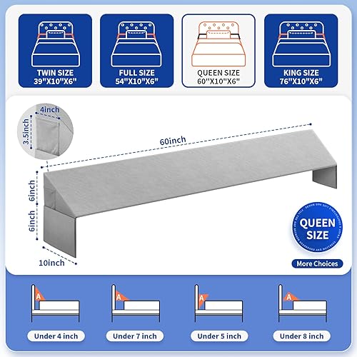 Miniatura 6 de Almohada de cuña de cama para espacio en la cabecera, tamaño Queen, relleno de cuña para colchón (0-8 pulgadas), almohada triangular con 2 bolsillos