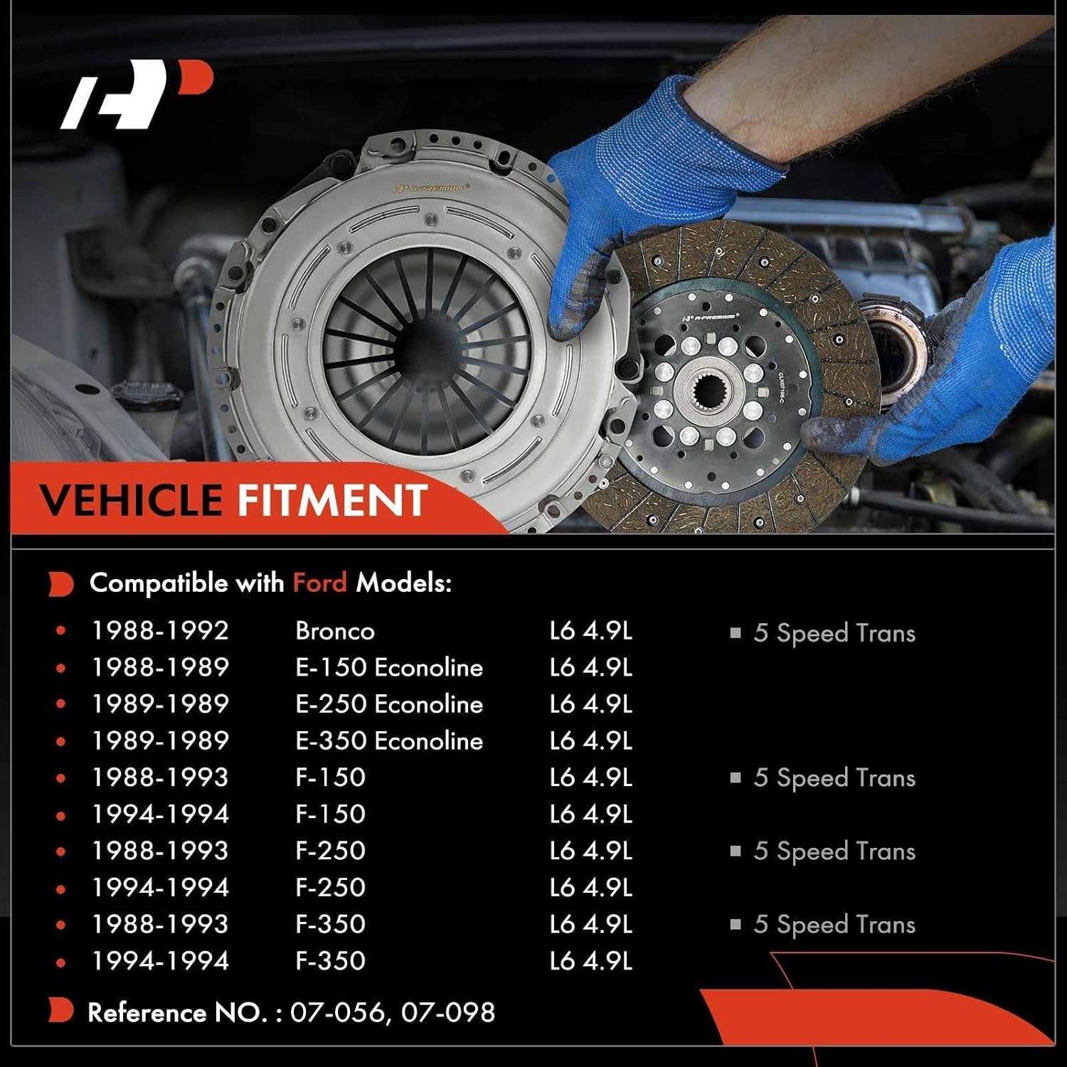 A-Premium Transmission Clutch Kit with Clutch Slave Cylinder Compatible with Ford F-150 F150 1988-1994, F-250 F250 1988-1994, F-350 F350, E-150 Econoline/E-250 Econoline/E-350 Econoline, Bronco, 4.9L
