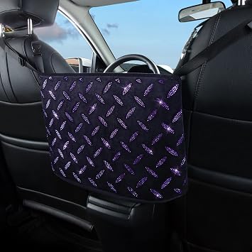 eing Crystal Car Organizers and Storage Purse Holder, Car Seat Back Net Handbag Accessories with Bling Diamonds for Women, Car Pet Barrier for Dogs and Kids,Purple
