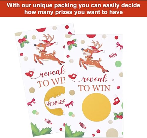Miniatura 5 de Outus 40 tarjetas de Navidad para rascar, con renos navideños, boletos para rifas, manualidades de papel para raspar, juego de fiesta de Navidad