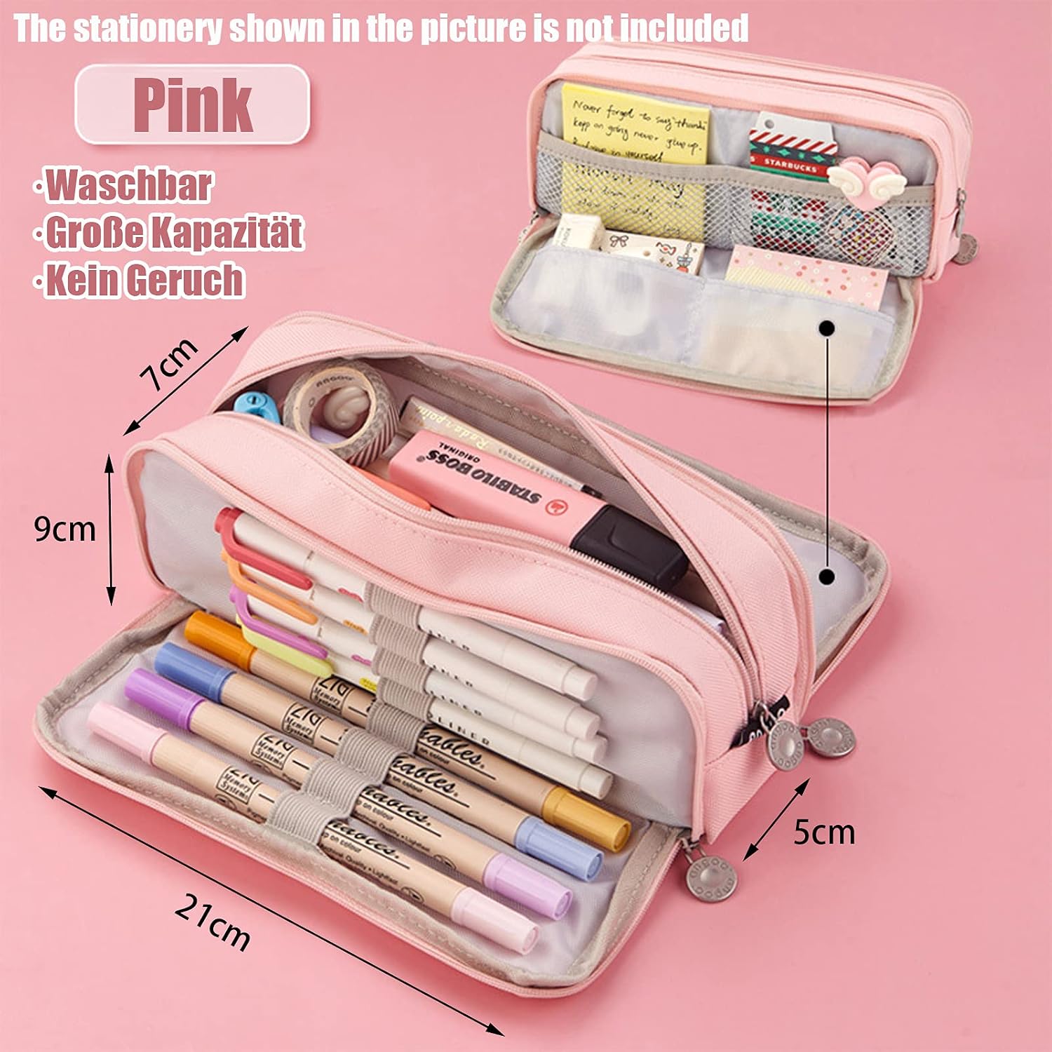 X SIM FITNESSX Pencil Case Teenager Girls 3 Compartments Boys Large Capacity Pencil Storage Case for School & Office (Pink) - Image 3
