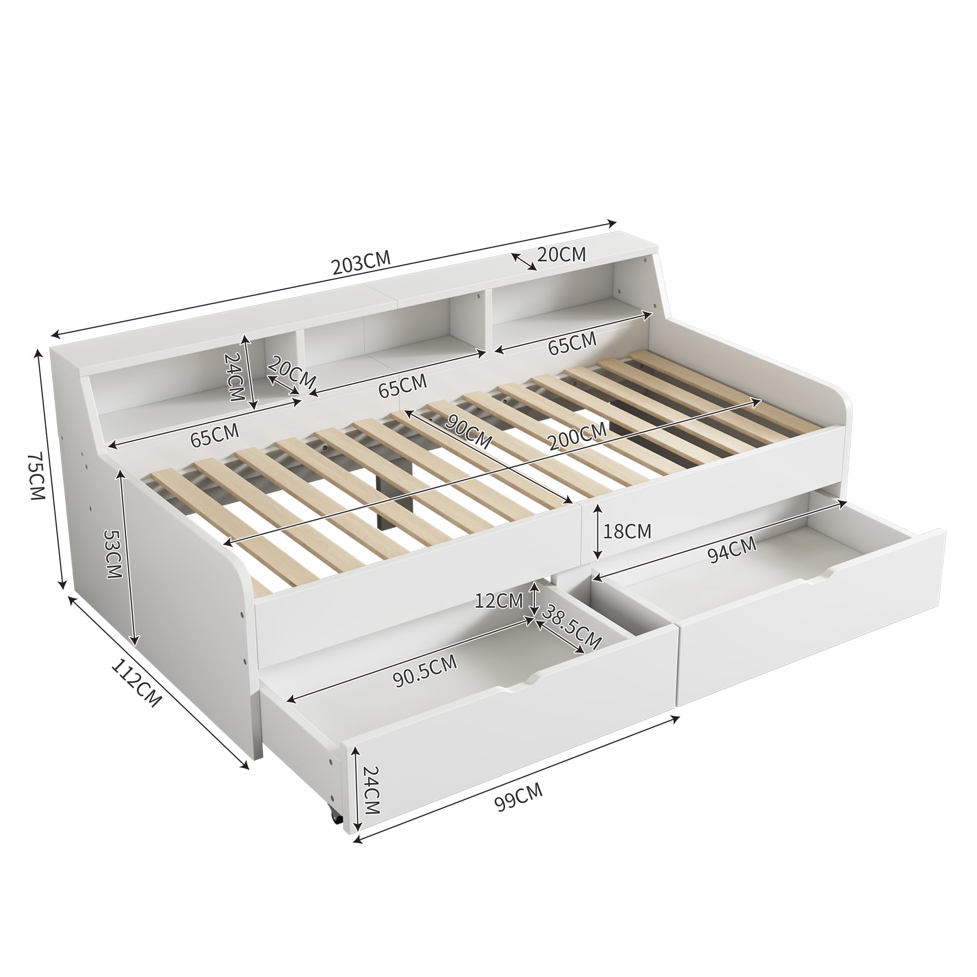 Lexiou Cama individual de 90 x 200 cm, con dos cajones, con compartimento de almacenamiento, WX000806AAK-CL