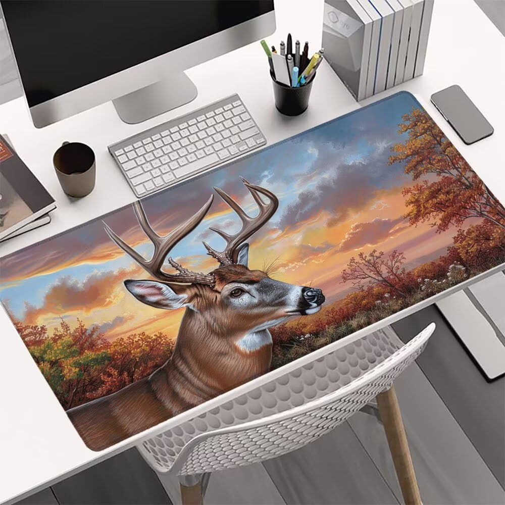 Podkładka pod mysz, 1000 x 500 x 3 mm, gamingowa podkładka pod mysz, rozmiar XXL, sarna, duża podkładka na biurko, antypoślizgowa, gumowa podstawa, szyte krawędzie, poprawia precyzję i prędkość U-4