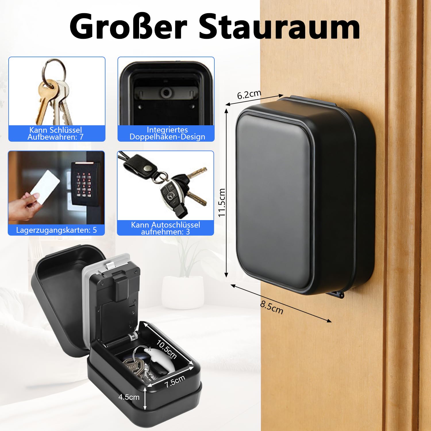 Cassetta portachiavi intelligente, elettronica con codice numerico esterno, Bluetooth a parete con numeri a 6 cifre, impermeabile, cassaforte per casa, garage, appartamento, vacanze