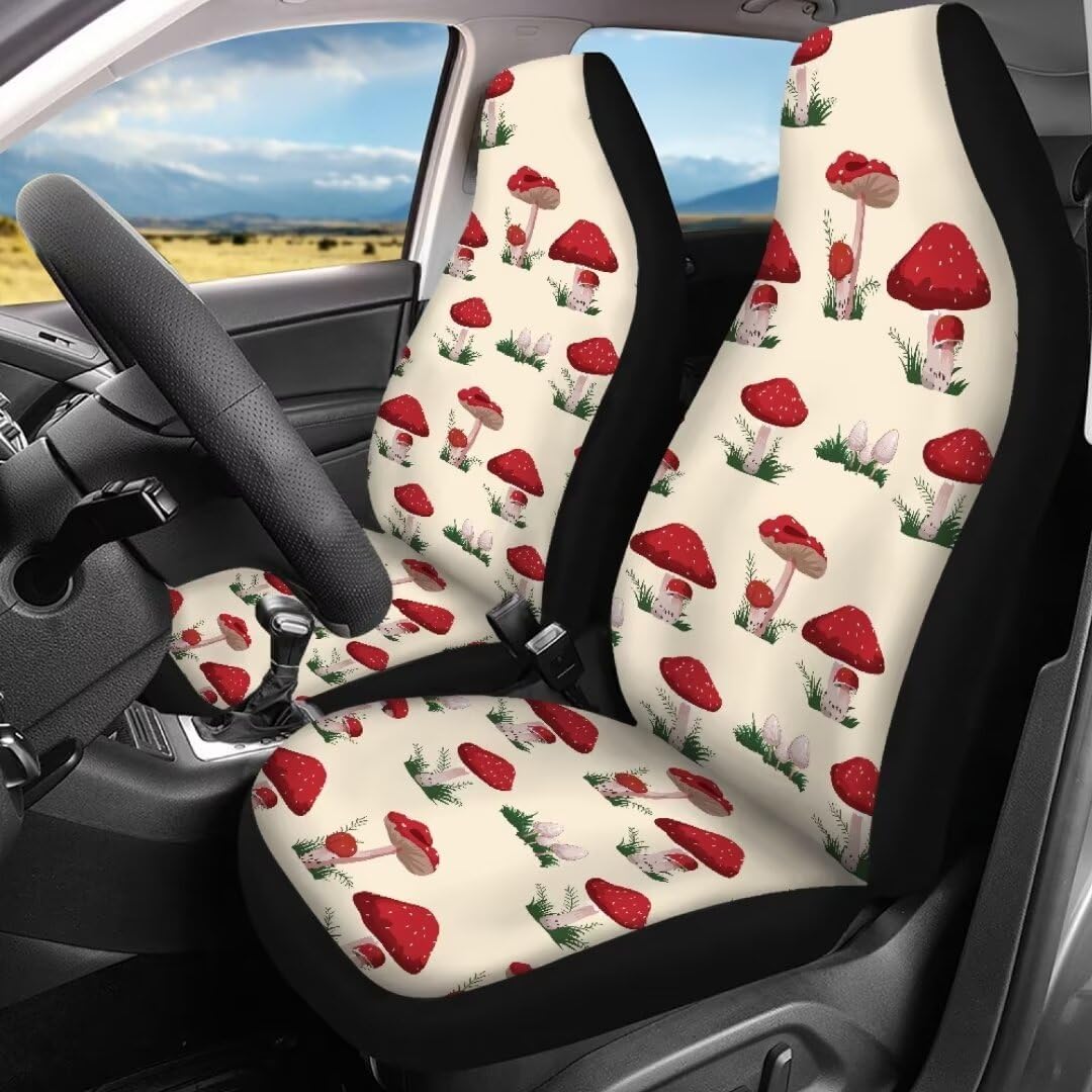 Car Seat Cover Full Set Breathable Universal Fitted Automotive Seat Covers for Women Men Mushroom Print Front Rear Seat Cover Non Slip Decor Accessories
