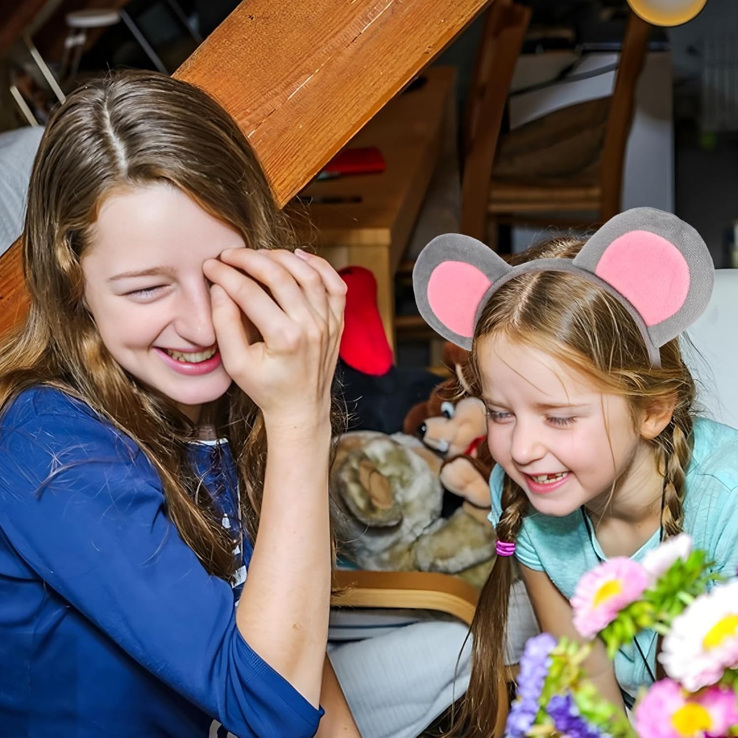 Grey Mouse Ear Headband Elastic Hair Hoop Cute Rat for Animal Christmas Birthday Party Halloween Theme Cosplay Accessories - Image 5